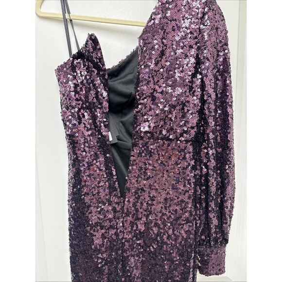 MAC DUGGAL Size 0 Purple Sequined One Shoulder Trumpet Formal Prom Gown Dress - Picture 9 of 11